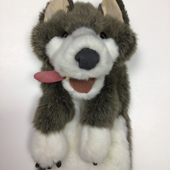 Toys Folkmanis Folktails Timber Wolf Husky Dog Gray Hand Puppet Full